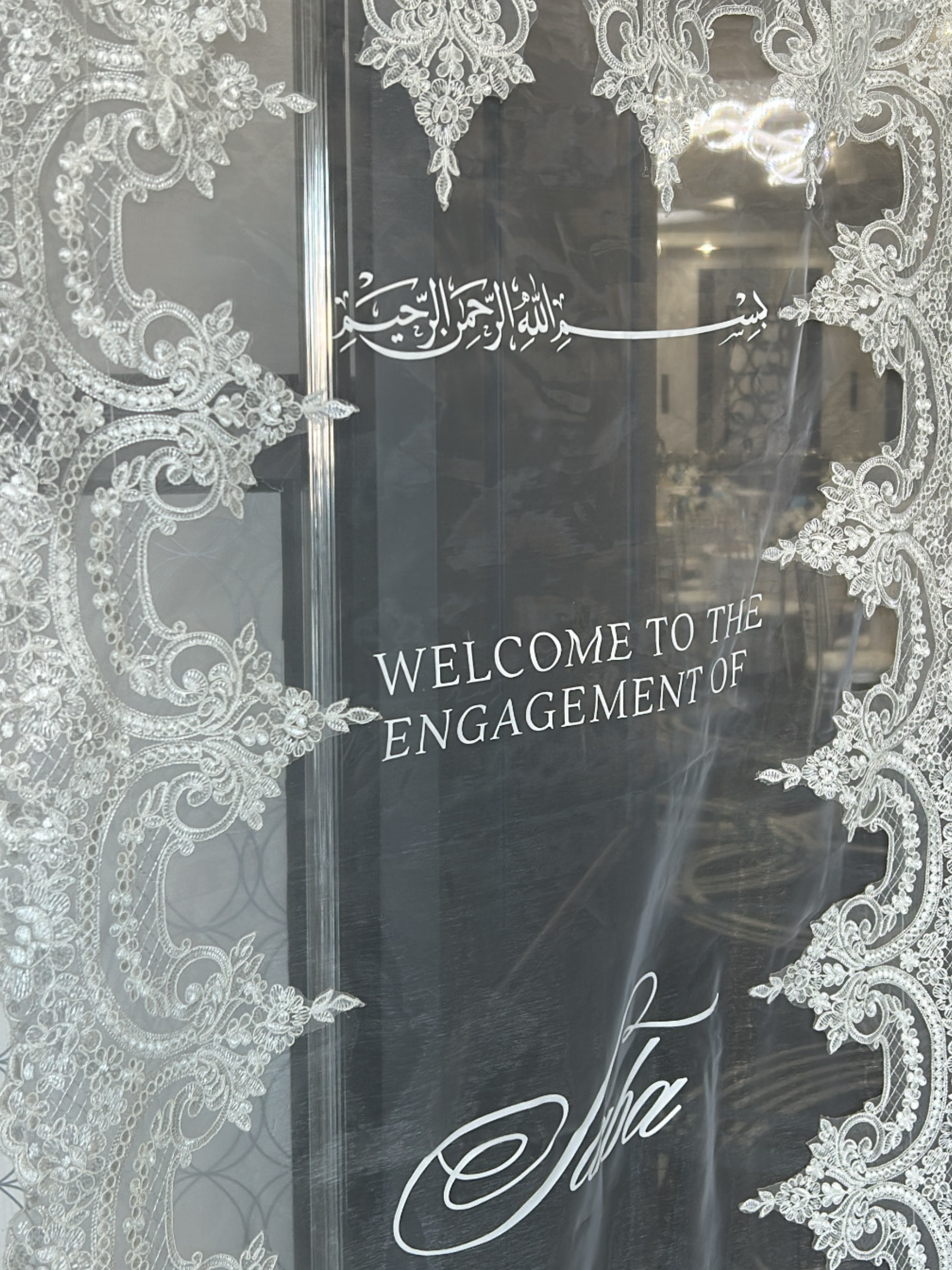Sheer Lace Welcome Sign