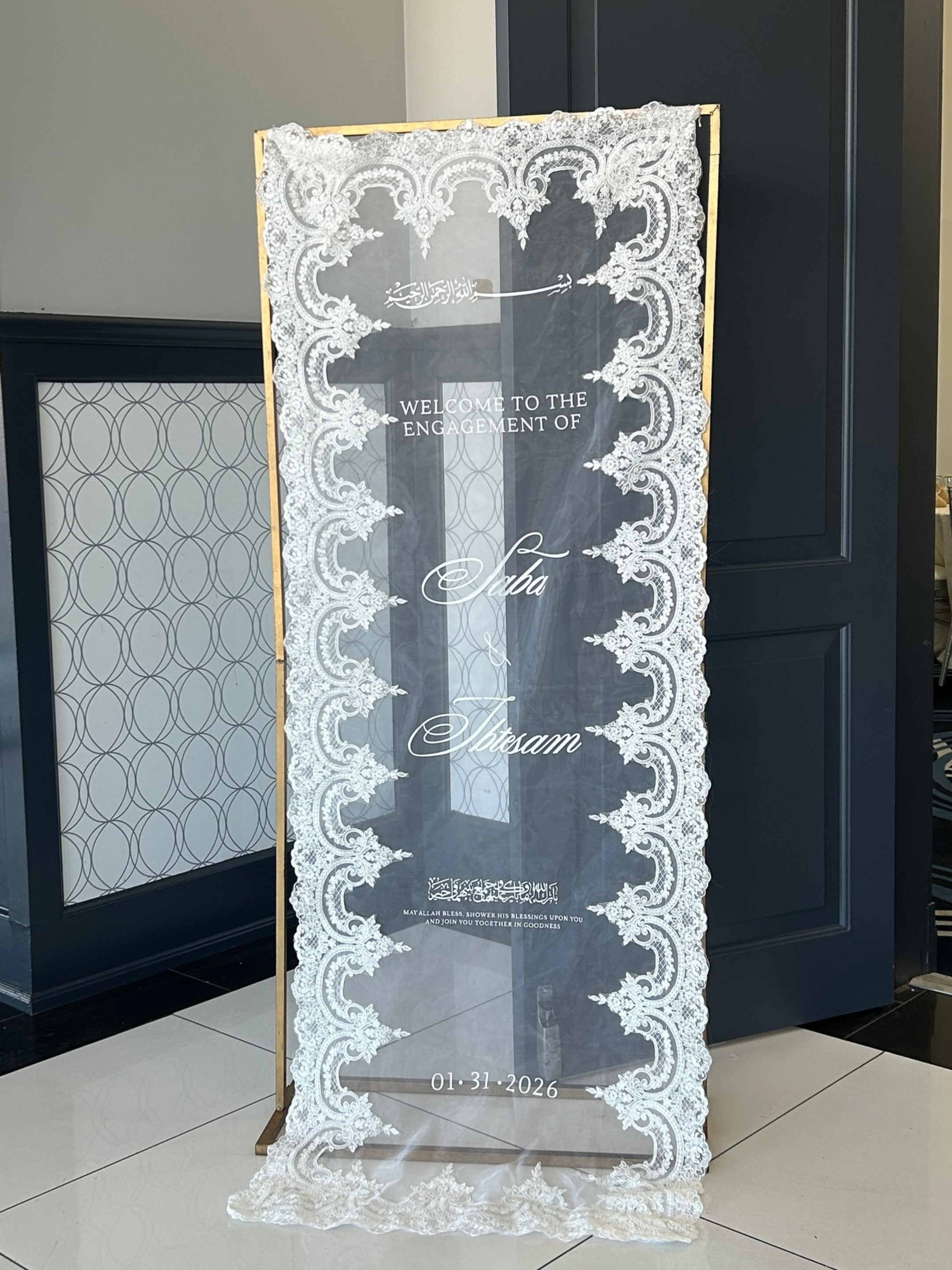 Sheer Lace Welcome Sign
